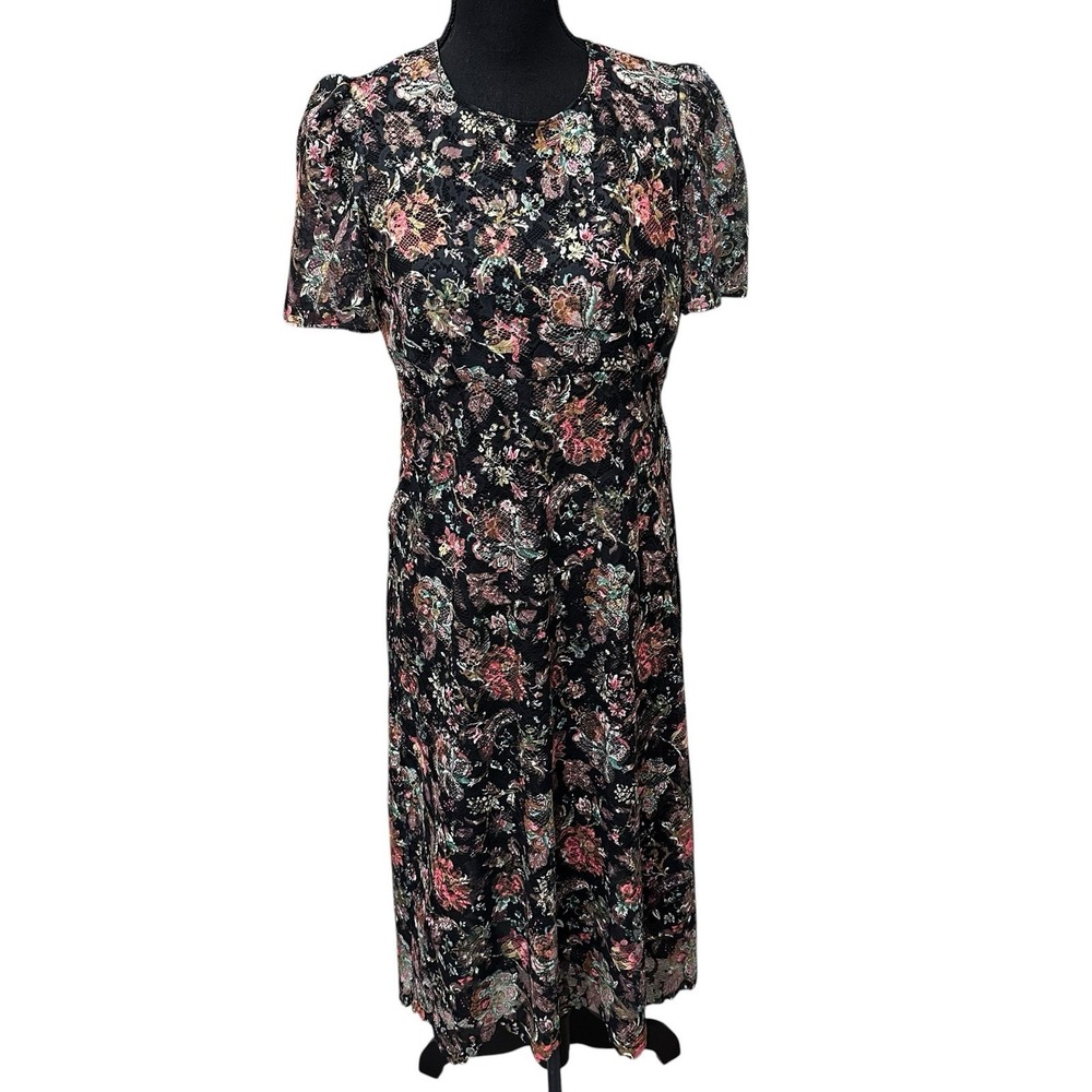 Zara Woman Multicolor Floral Lace Midi Dress Size Medium Lined Cottagecore
